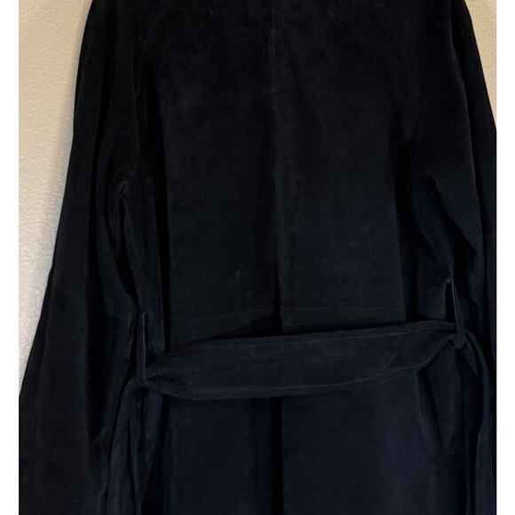 Margaret Godfrey Womens Large 100% Leather Suede Jacket Open Front Belted Black - Picture 7 of 9